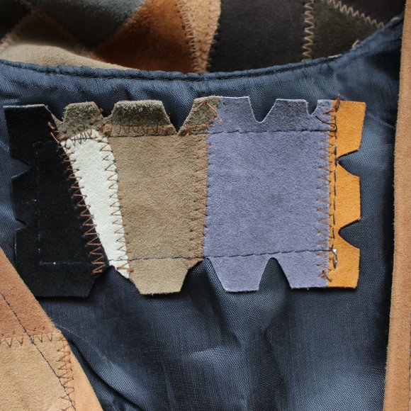 Vintage 60's Leather vest tunic Patchwork fish scale hippie western Free People - Picture 11 of 11